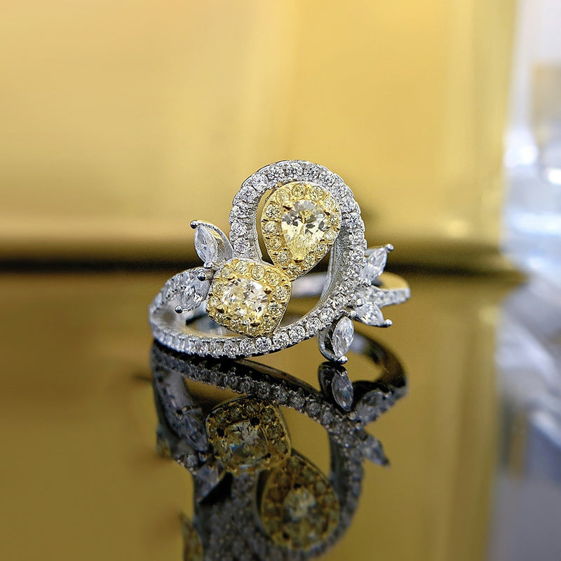 Chic 925 Silver Yellow Diamond Ring