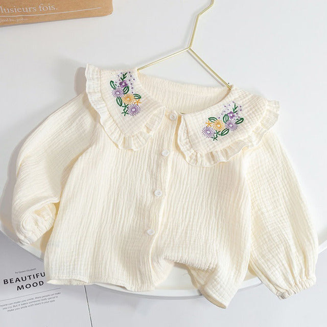 Chic Embroidered Toddler Girl's Cotton Shirt