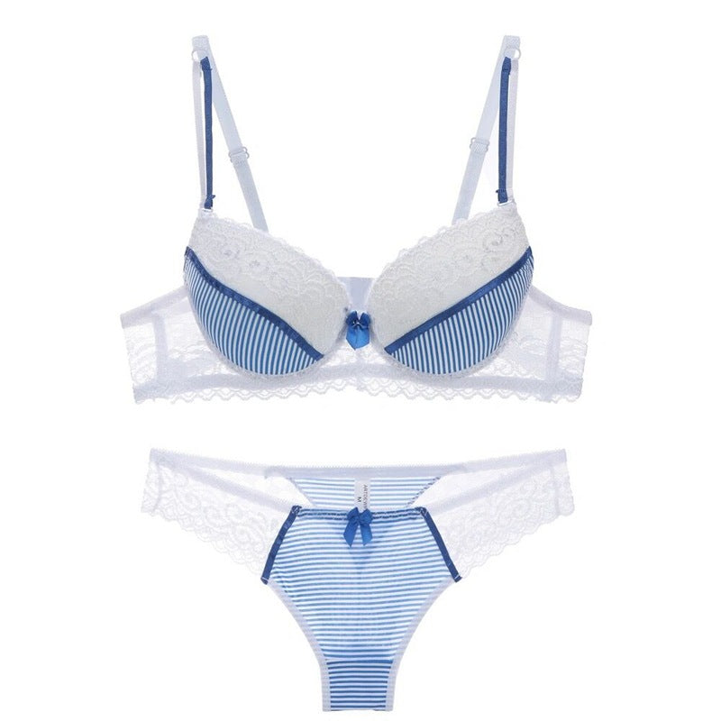 Elegant Lace & Stripe Bra Set
