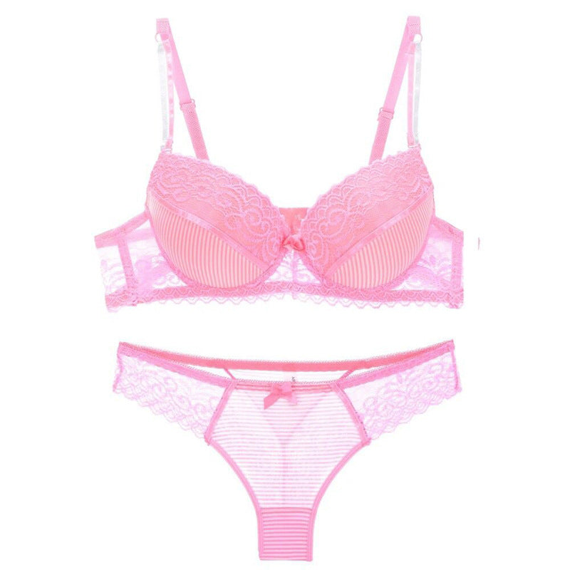 Elegant Lace & Stripe Bra Set