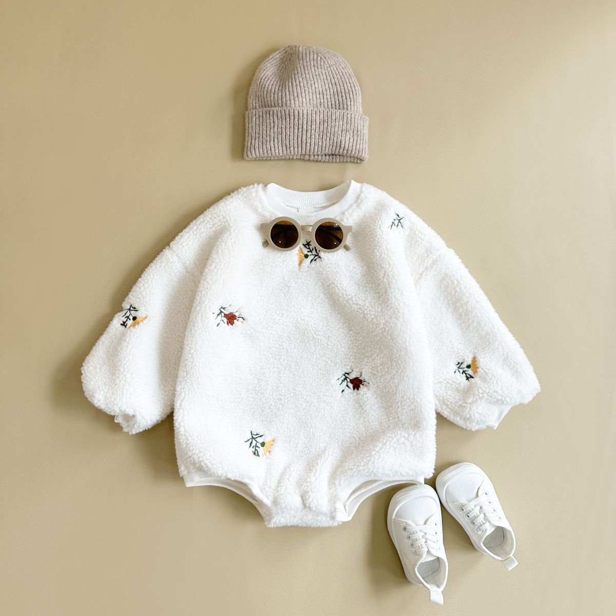 Floral Lamb Wool Baby Girl Jumpsuit