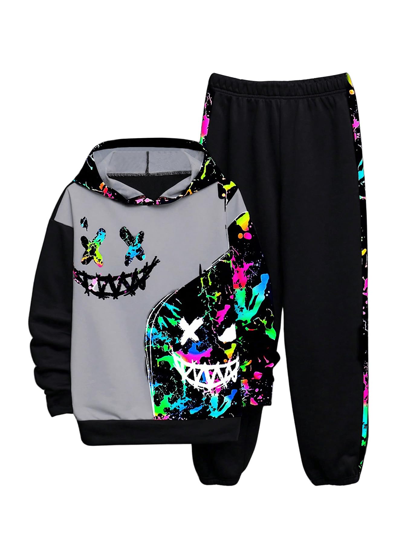 Graphic Hoodie & Jogger Set for Boys - Black 10Y