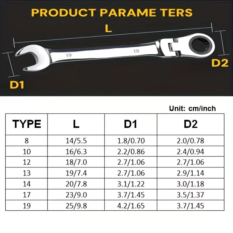 72-Tooth 8-19mm Ratchet Wrench Set Metric, Multi-Function for Garage Home DIY Repair Maintenance Ideal Party Gift