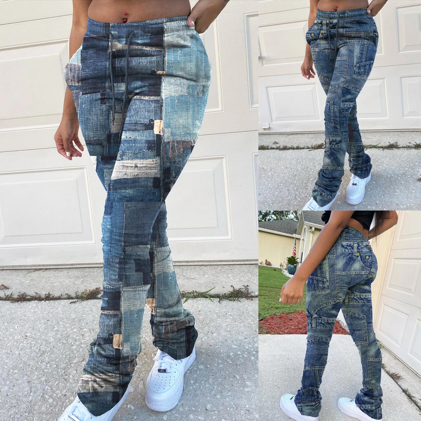 Cargo Pants Women Plus Size Casual Jeans Print