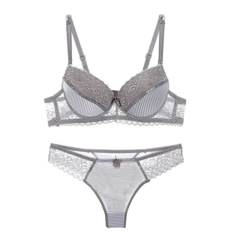 Elegant Lace & Stripe Bra Set