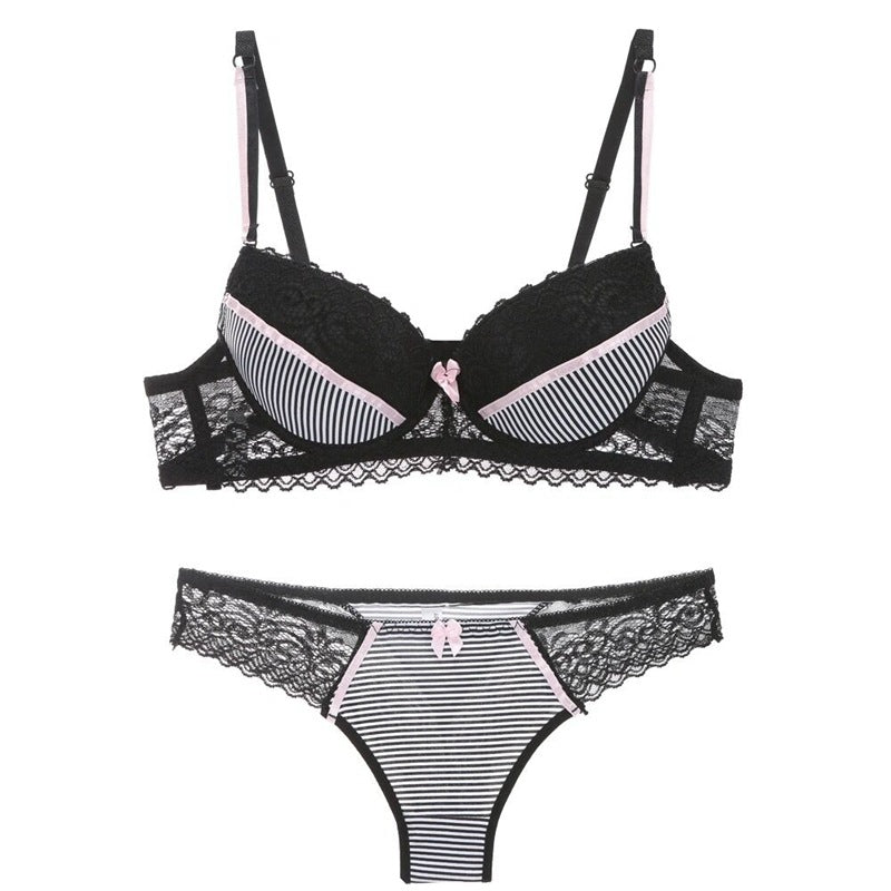Elegant Lace & Stripe Bra Set